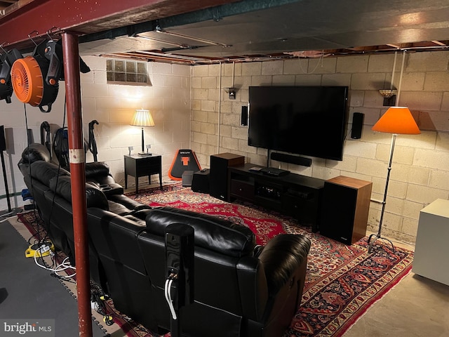 living room featuring concrete floors