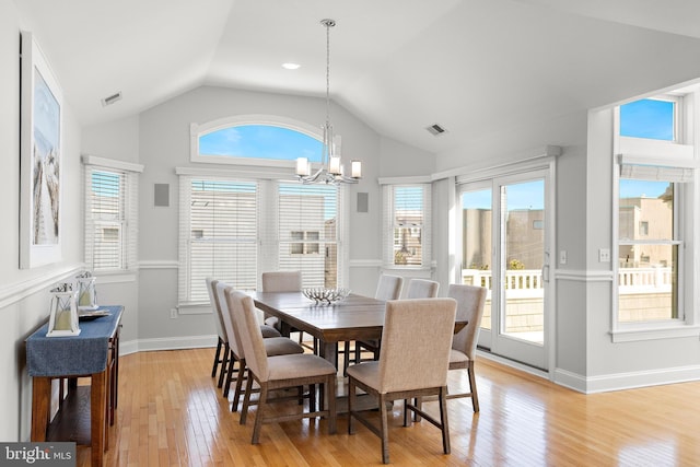 dining room with visible vents, a healthy amount of sunlight, and light wood finished floors