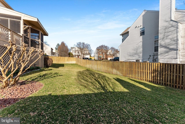 view of yard with a fenced backyard