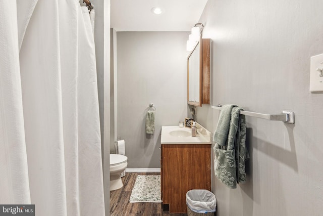 3144 Gaul St, Philadelphia, PA 19134 - full bathroom featuring toilet, wood finished floors, recessed lighting, vanity, and a shower with curtain