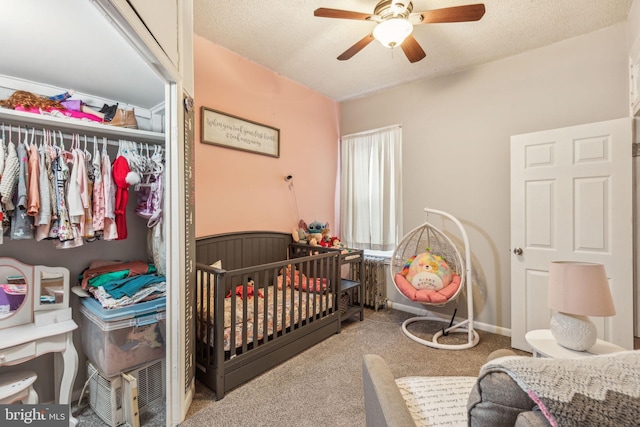3144 Gaul St, Philadelphia, PA 19134 - bedroom with baseboards, a ceiling fan, carpet, and a textured ceiling