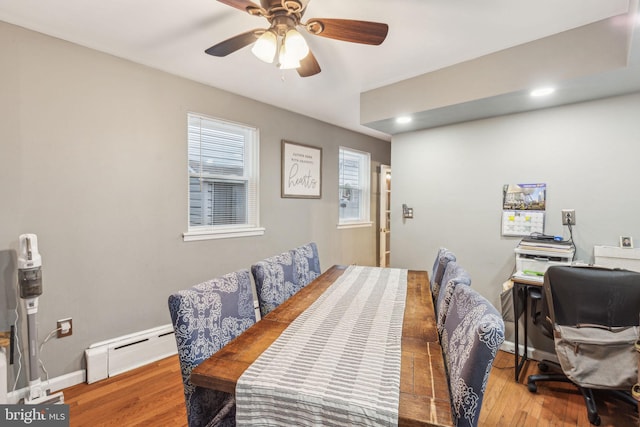 3144 Gaul St, Philadelphia, PA 19134 - home office with a baseboard heating unit, recessed lighting, baseboards, a ceiling fan, and wood finished floors