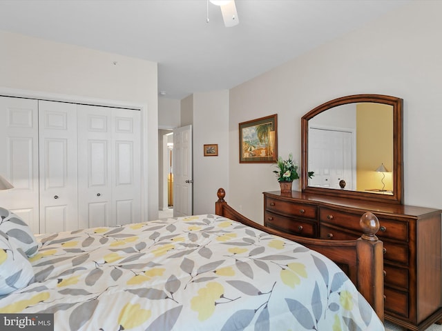 bedroom with a closet and a ceiling fan