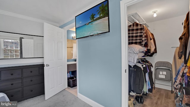 walk in closet featuring light wood finished floors