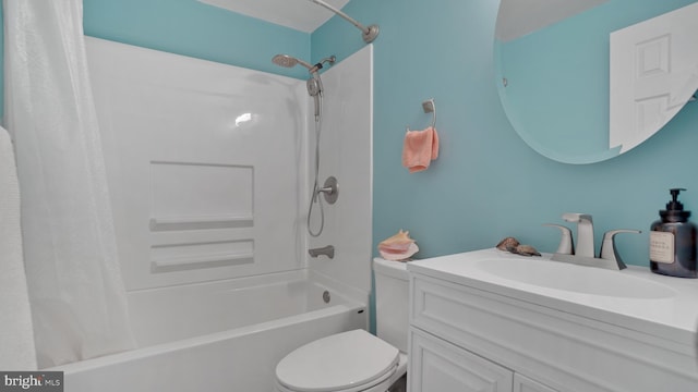 full bathroom with vanity, toilet, and shower / tub combo