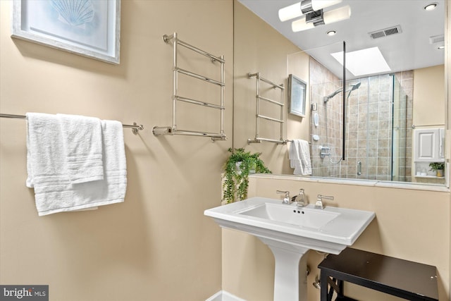 full bathroom with visible vents and a stall shower