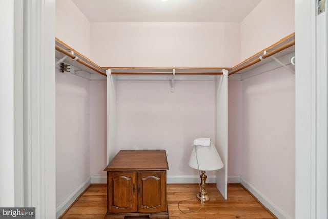 walk in closet with light wood-type flooring