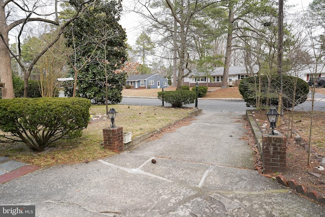 view of road featuring concrete driveway