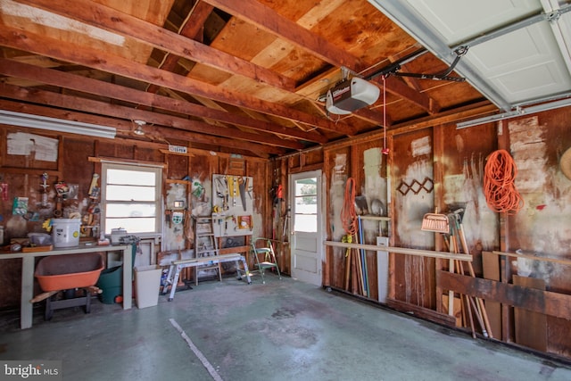 garage with a garage door opener