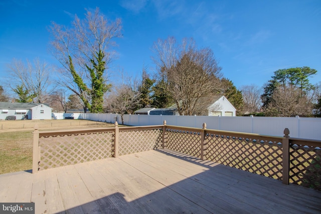 wooden deck with a fenced backyard