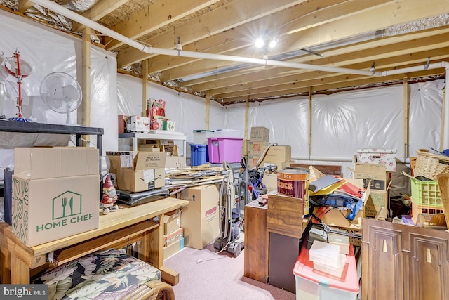 unfinished basement featuring carpet floors