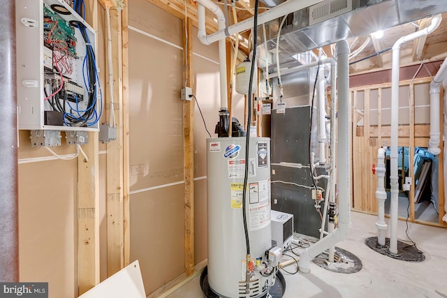 utility room featuring water heater