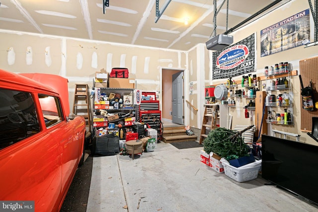 garage with a garage door opener