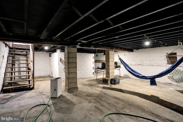 view of unfinished basement