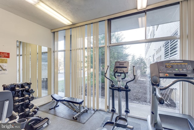 exercise room with floor to ceiling windows