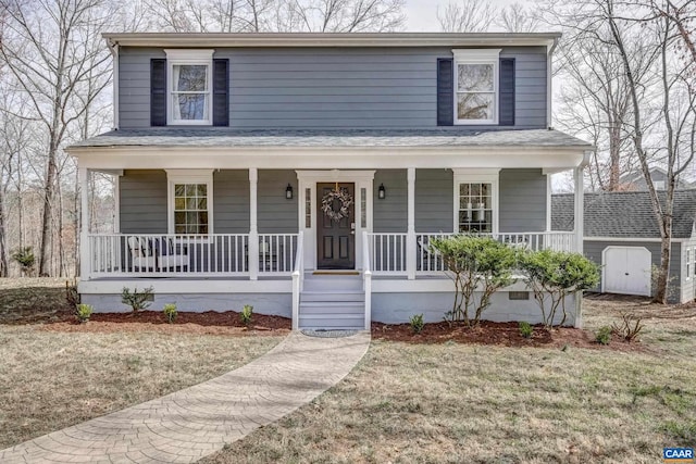 view of front of property with a porch and crawl space