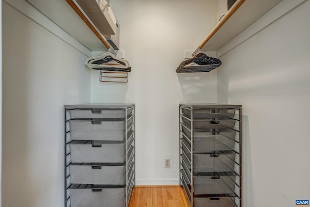 walk in closet with light wood-type flooring