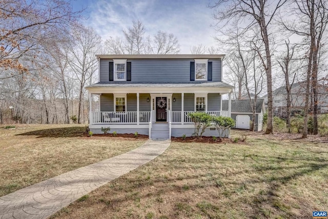 view of front of property featuring a porch and a front yard