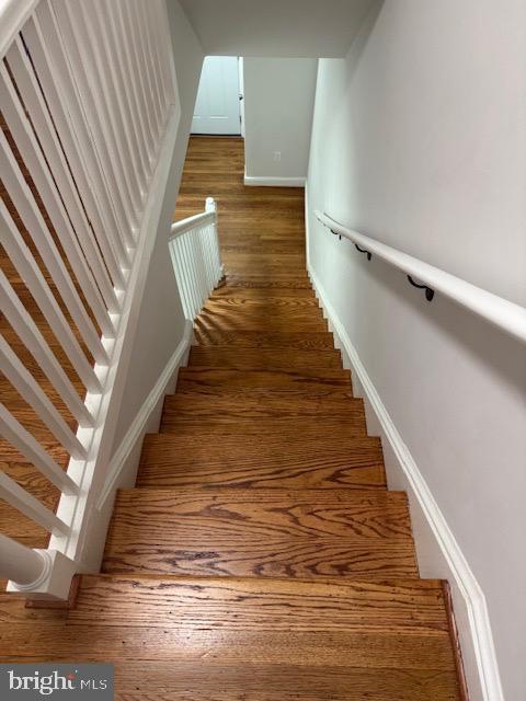 stairs with wood finished floors