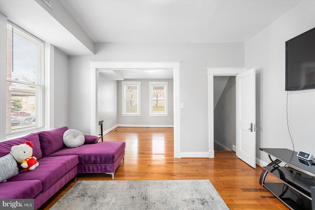 living room featuring baseboards and wood finished floors