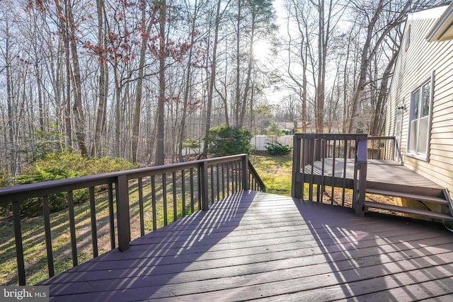 wooden terrace featuring fence