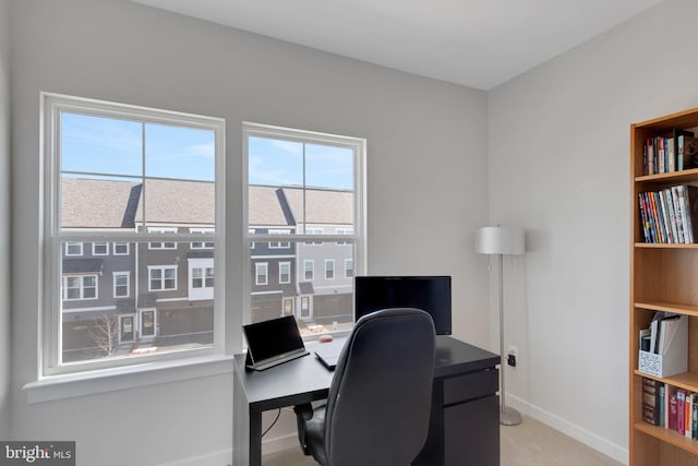 office space featuring baseboards and carpet floors