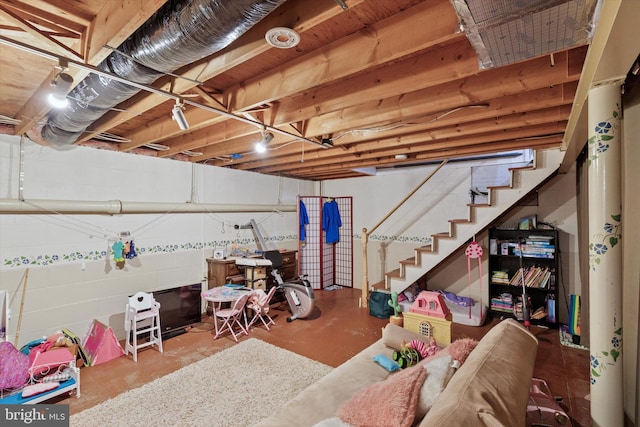 unfinished basement with stairway