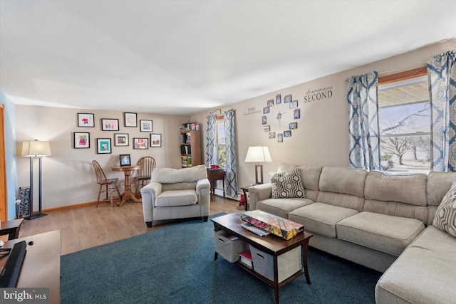 living area featuring wood finished floors and baseboards