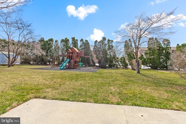 view of yard with a playground