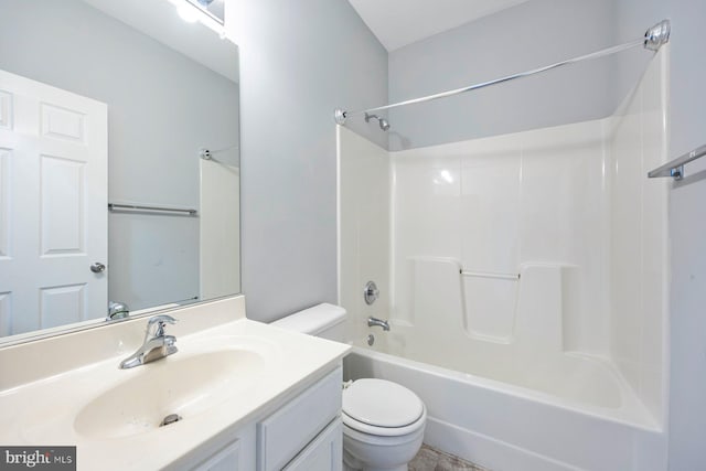 full bathroom featuring shower / tub combination, toilet, and vanity