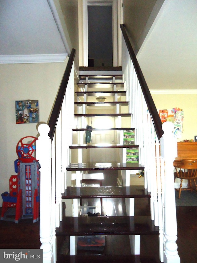 staircase with crown molding