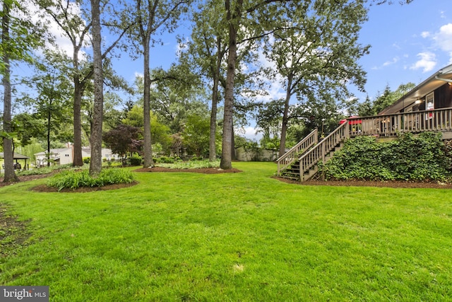 8359 Elm Rd, Millersville, MD 21108 - view of green lawn with a deck and stairs