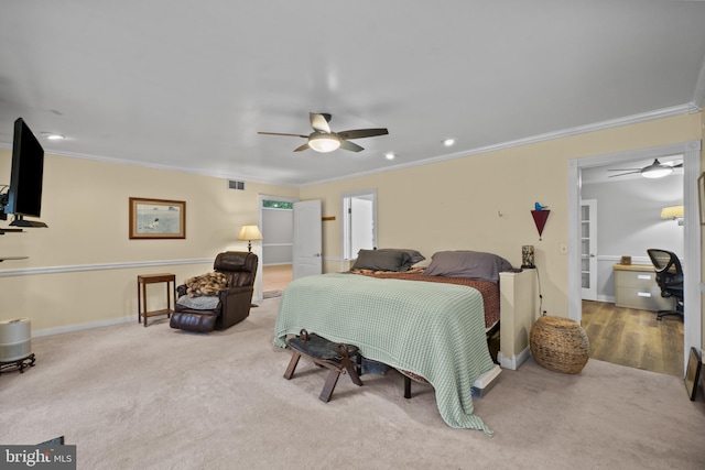 8359 Elm Rd, Millersville, MD 21108 - carpeted bedroom featuring ornamental molding, baseboards, french doors, recessed lighting, and a desk
