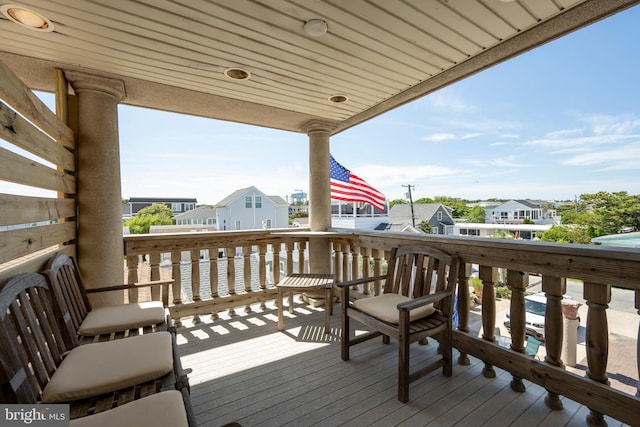 deck with a residential view