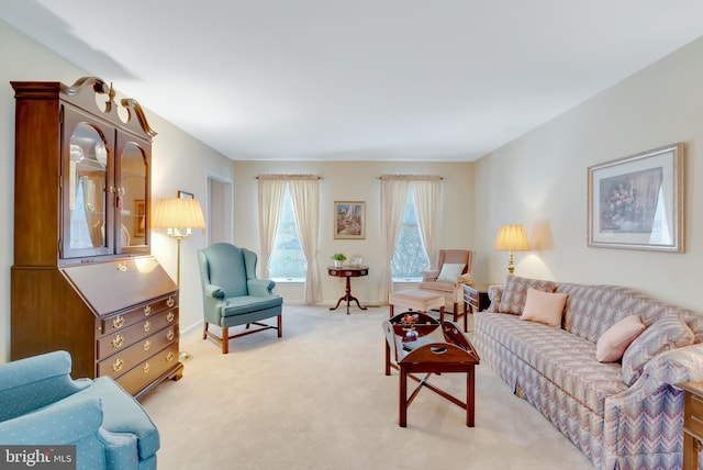 living room with light colored carpet