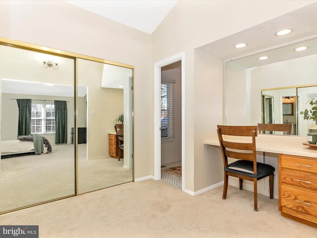 bathroom with recessed lighting, baseboards, and vanity