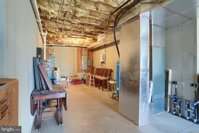 unfinished basement featuring electric panel