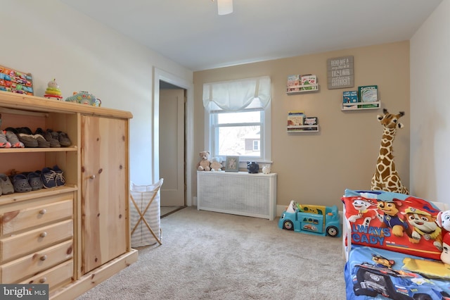 bedroom with carpet floors and ceiling fan