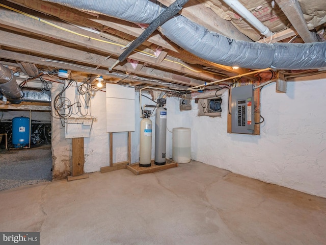 unfinished basement featuring electric panel