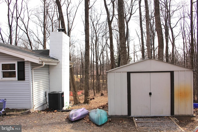 view of shed featuring central air condition unit