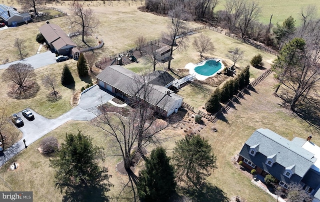 drone / aerial view with a rural view