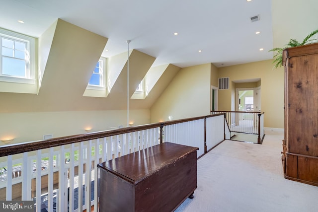 11520 Magnolia Ct, Issue, MD 20645 - hall featuring a skylight, healthy amount of natural light, carpet floors, an upstairs landing, and recessed lighting