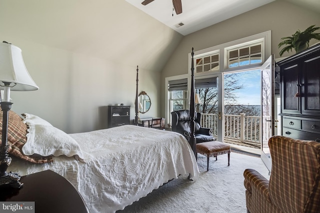 11520 Magnolia Ct, Issue, MD 20645 - bedroom with lofted ceiling, access to outside, carpet, and ceiling fan