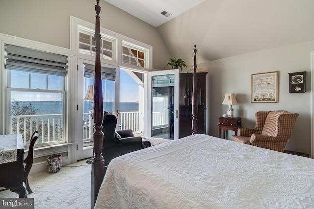 11520 Magnolia Ct, Issue, MD 20645 - bedroom featuring carpet flooring, access to outside, and vaulted ceiling