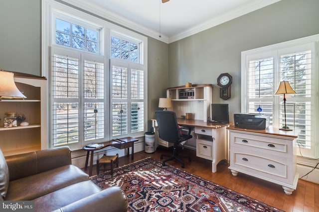 11520 Magnolia Ct, Issue, MD 20645 - home office with wood-type flooring and crown molding