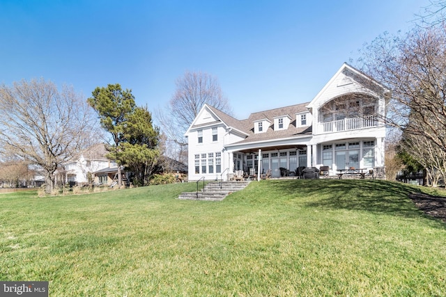 11520 Magnolia Ct, Issue, MD 20645 - back of house featuring a balcony, a yard, and roof with shingles