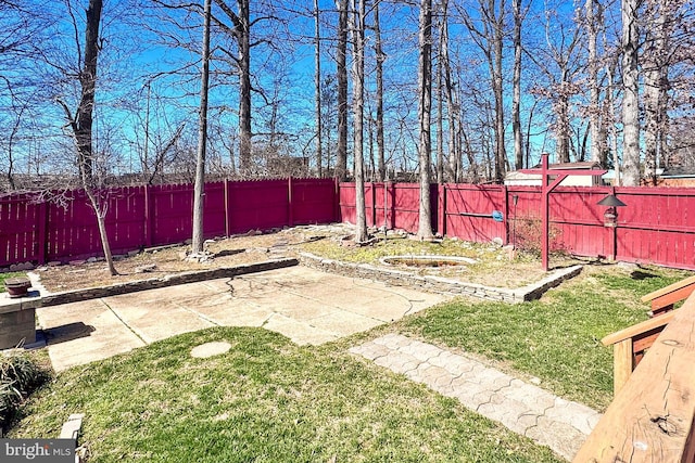 view of yard featuring a patio and a fenced backyard