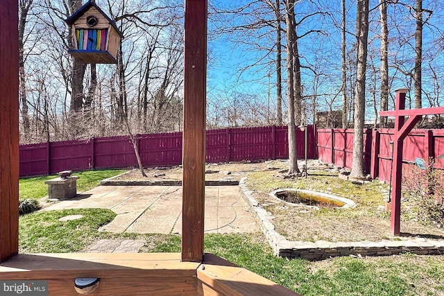 view of yard featuring a patio and a fenced backyard