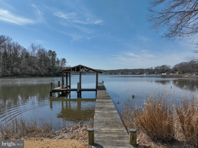 view of dock featuring a water view