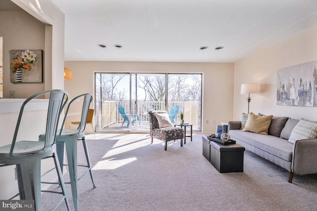 living area with carpet flooring